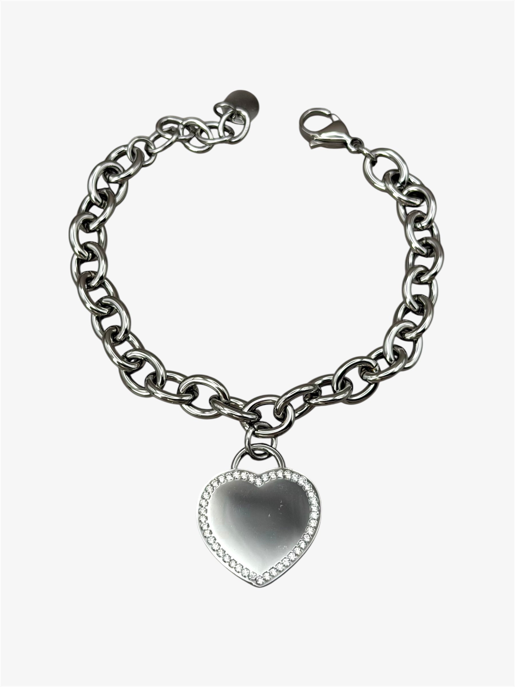 Bracciale Medaglietta Cuore Glitter silver