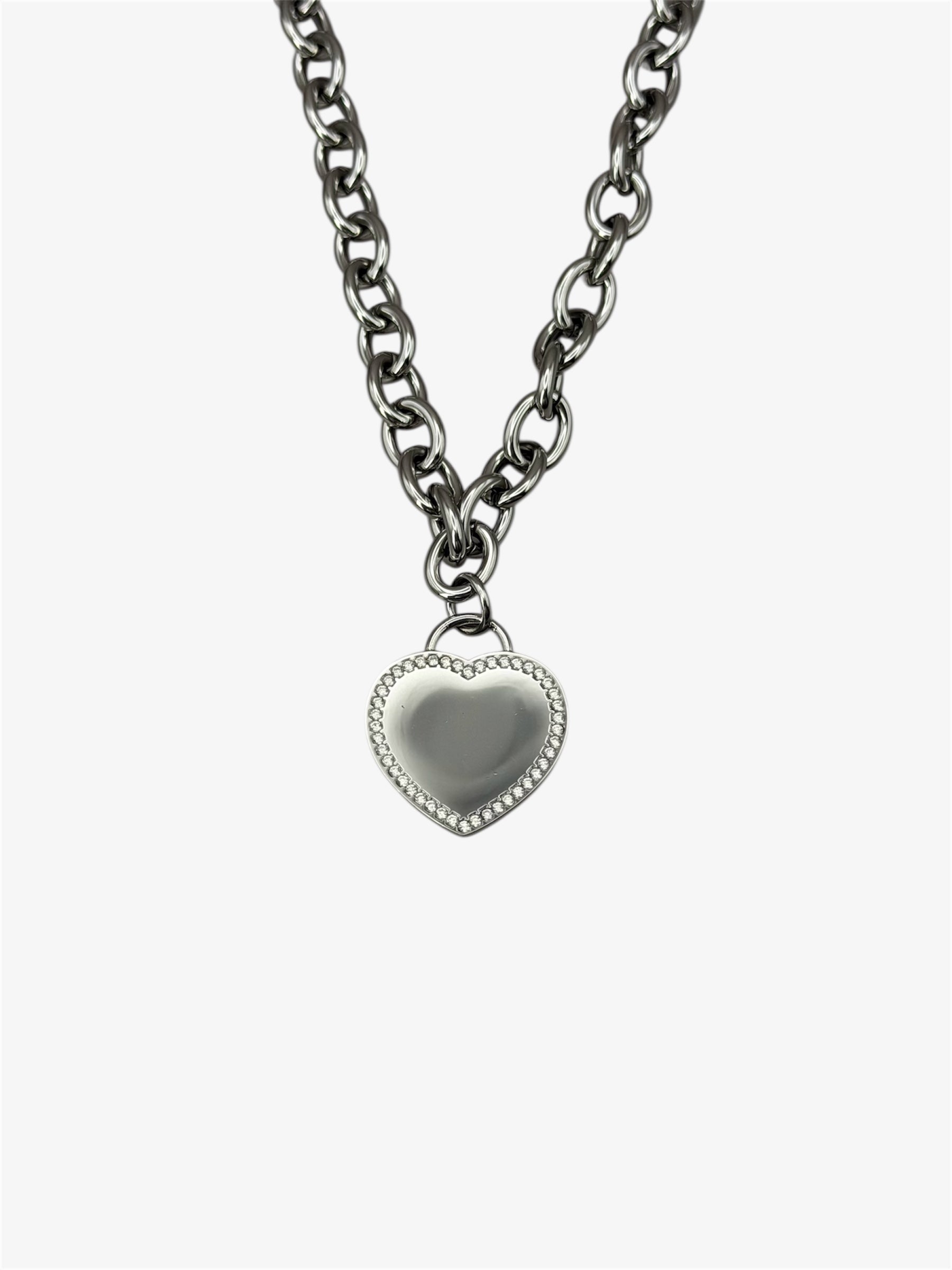 Maglia Rolò + Medaglietta Cuore Glitter silver